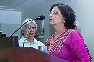 Sheila Tanna, Trustee of the Save Rani Bagh Botanical Garden Foundation, speaking at the function